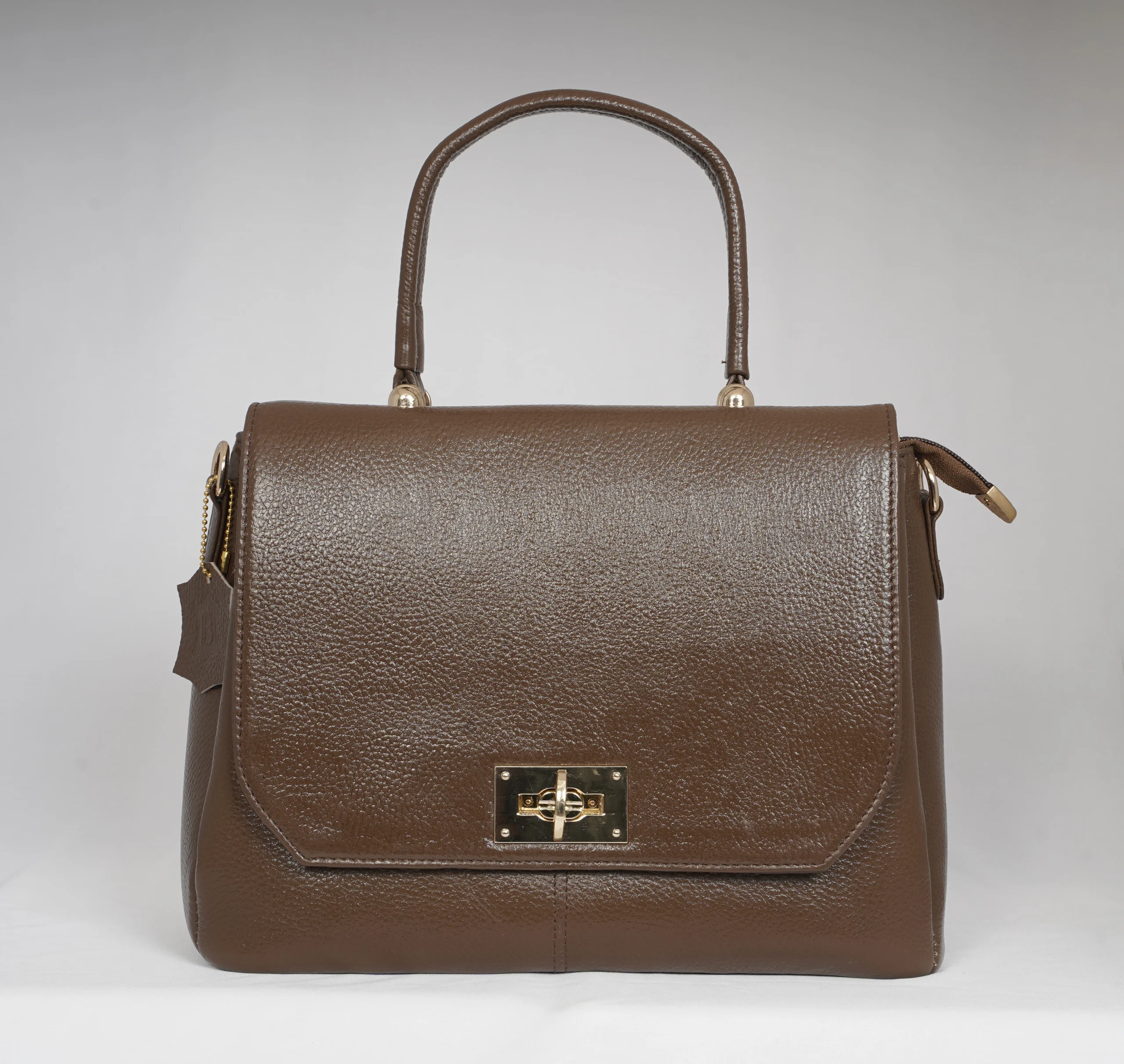 Elora Olive Brown Leather Satchel Bag