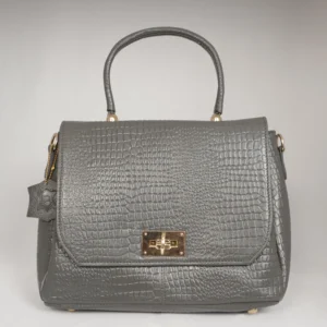Velora Grey Leather Satchel Bag