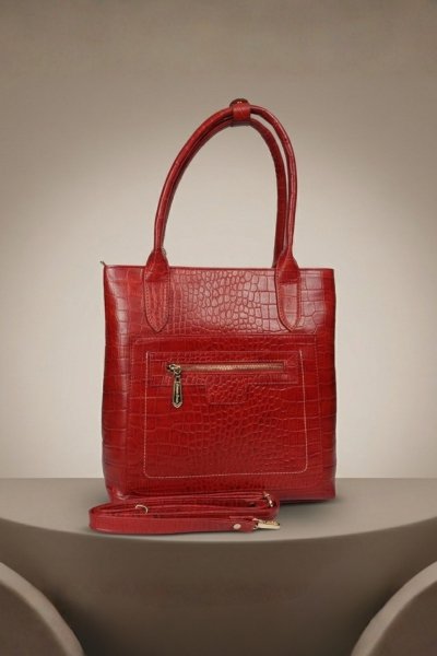 Leather Satchel Bag-Croc Pattern