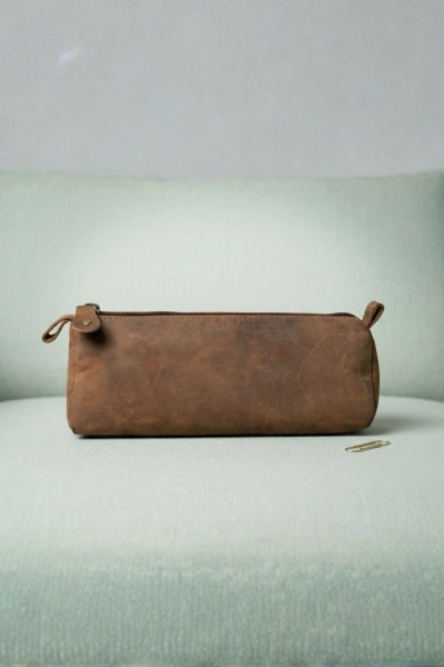 Vintage Roll Real Leather Pencil Pouch