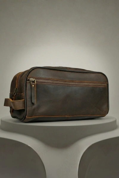 Crunch Leather Travel Toiletry Pouch