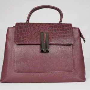Aurelia Croc Flap - Vintage Maroon Leather Handbag