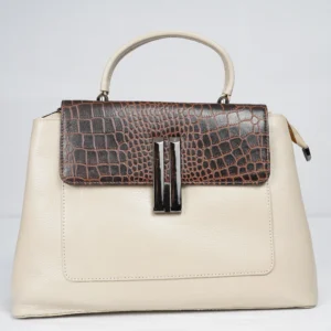 Aurelia Croc Flap -Beige Leather Handbag
