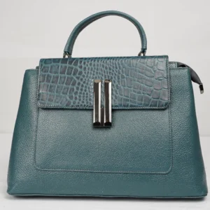 Aurelia Croc Flap - Vintage Blue Leather Handbag