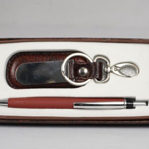 Signature Leather Brown Keychain & Pen Collection