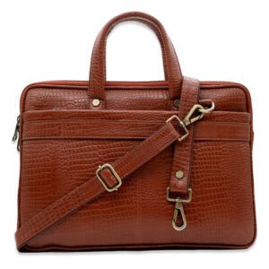 Executive Croc-Texture Leather Laptop Bag